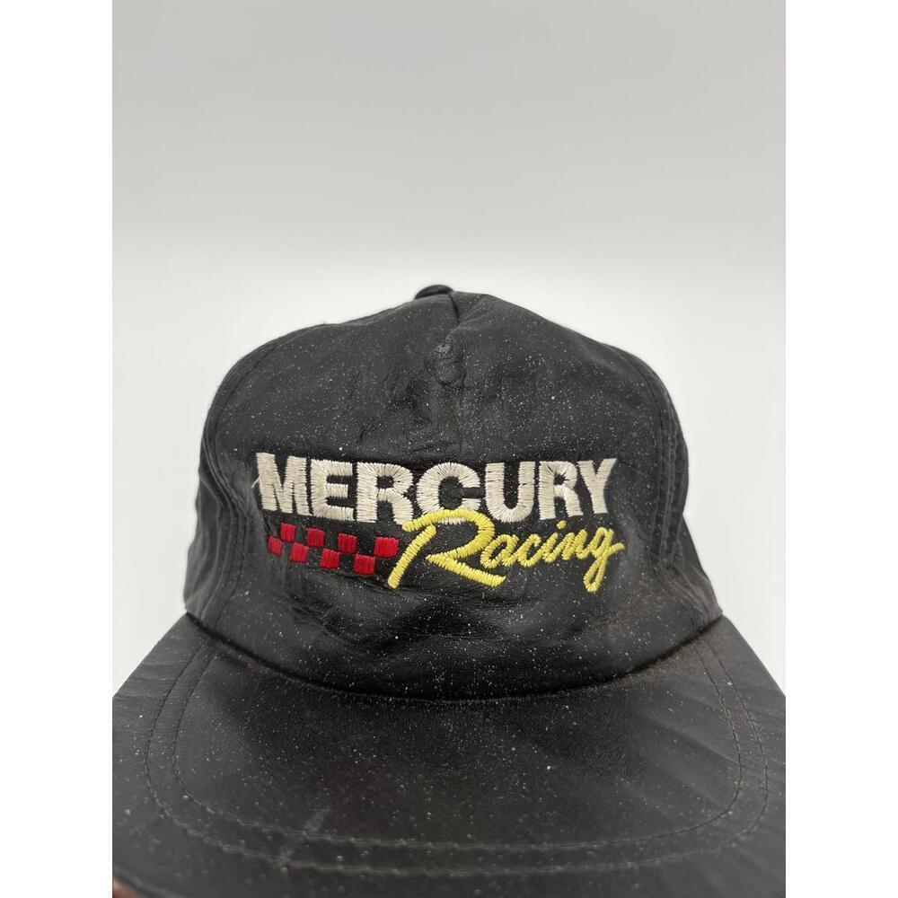Vintage Headmaster Mercury Racing Y2K Deadstock Black Snapback Leather Hat RARE